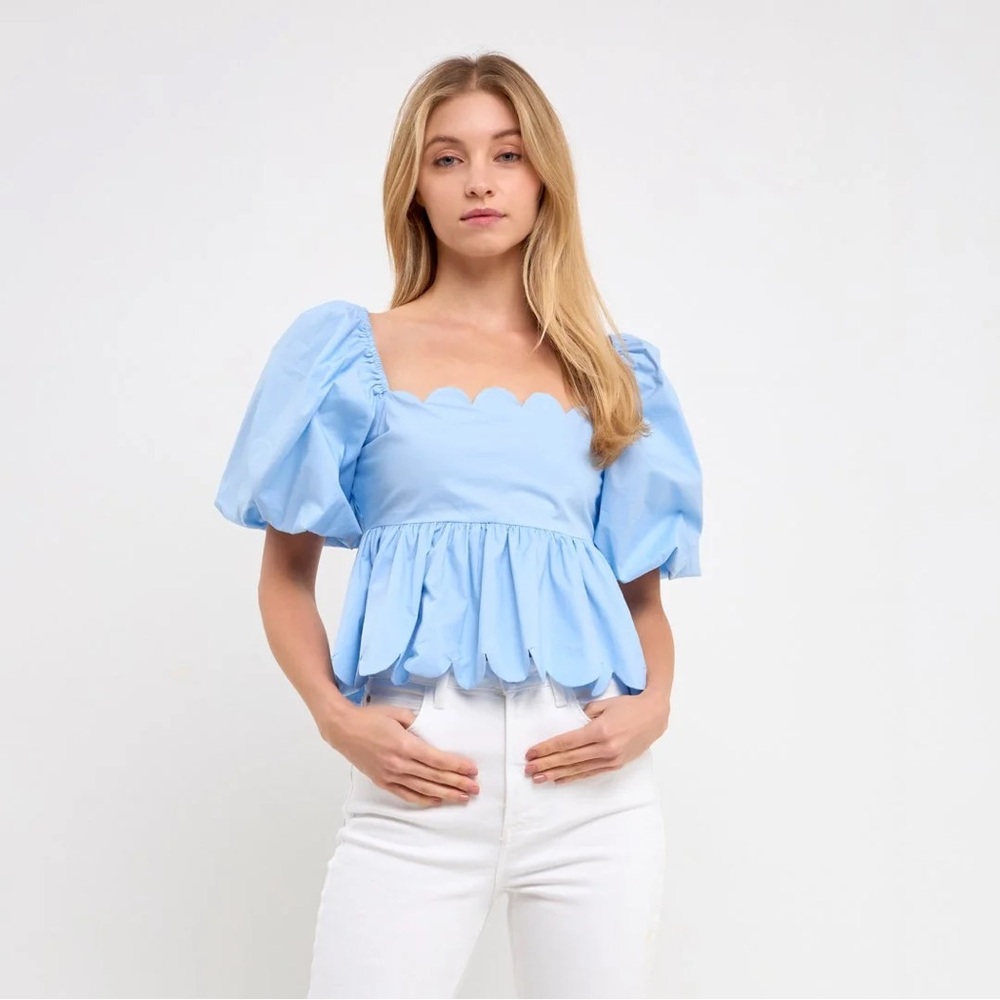 English Factory Scalloped Peplum Top